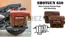 Fit For Royal Enfield Shotgun 650 Canvas and Leather Pannier Bags With Mounting - SPAREZO